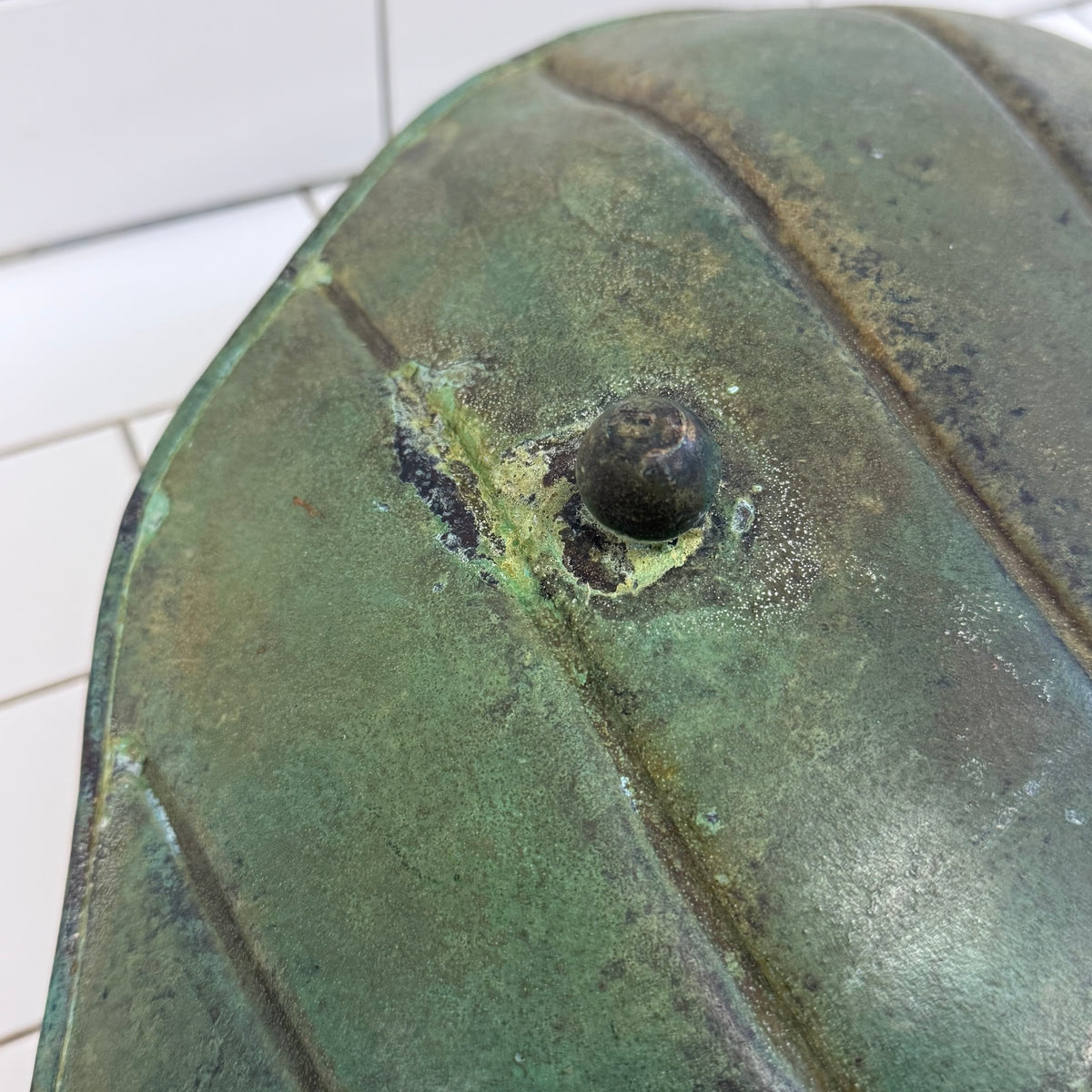 Large Green Metal Leaf Bowl Botanical Centerpiece Decor