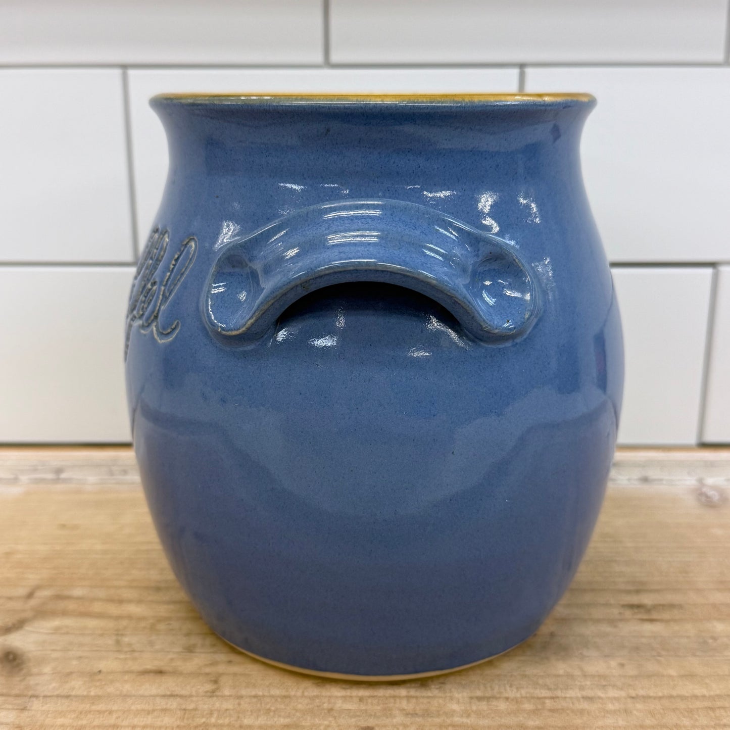 German Stoneware Kochlöffel Utensil Holder Blue Pottery Crock
