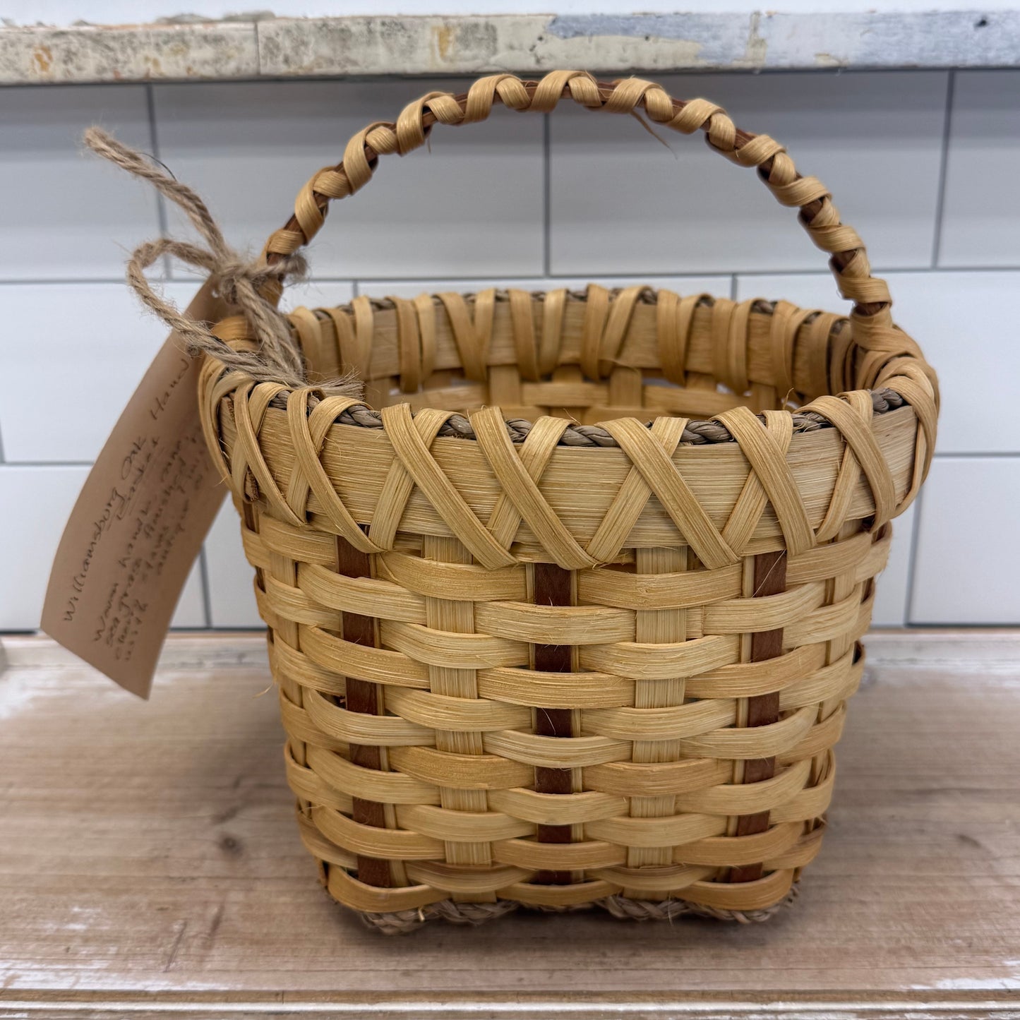 Handwoven Williamsburg Oak Handle Market Basket Signed