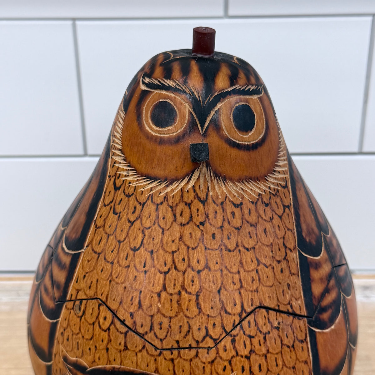 Lucuma Designs Peruvian Carved Gourd Owl Folk Art Box