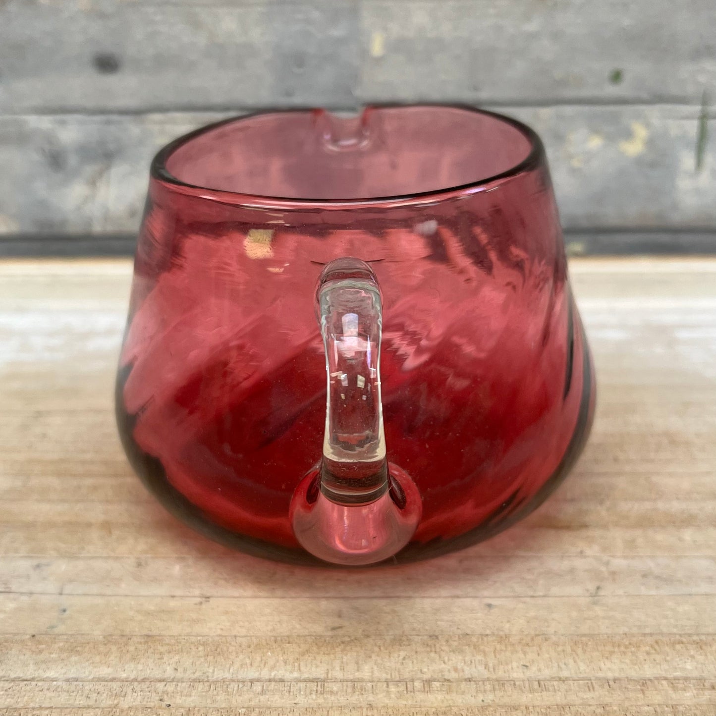 Pilgrim Cranberry Glass Hand Blown Swirled Creamer