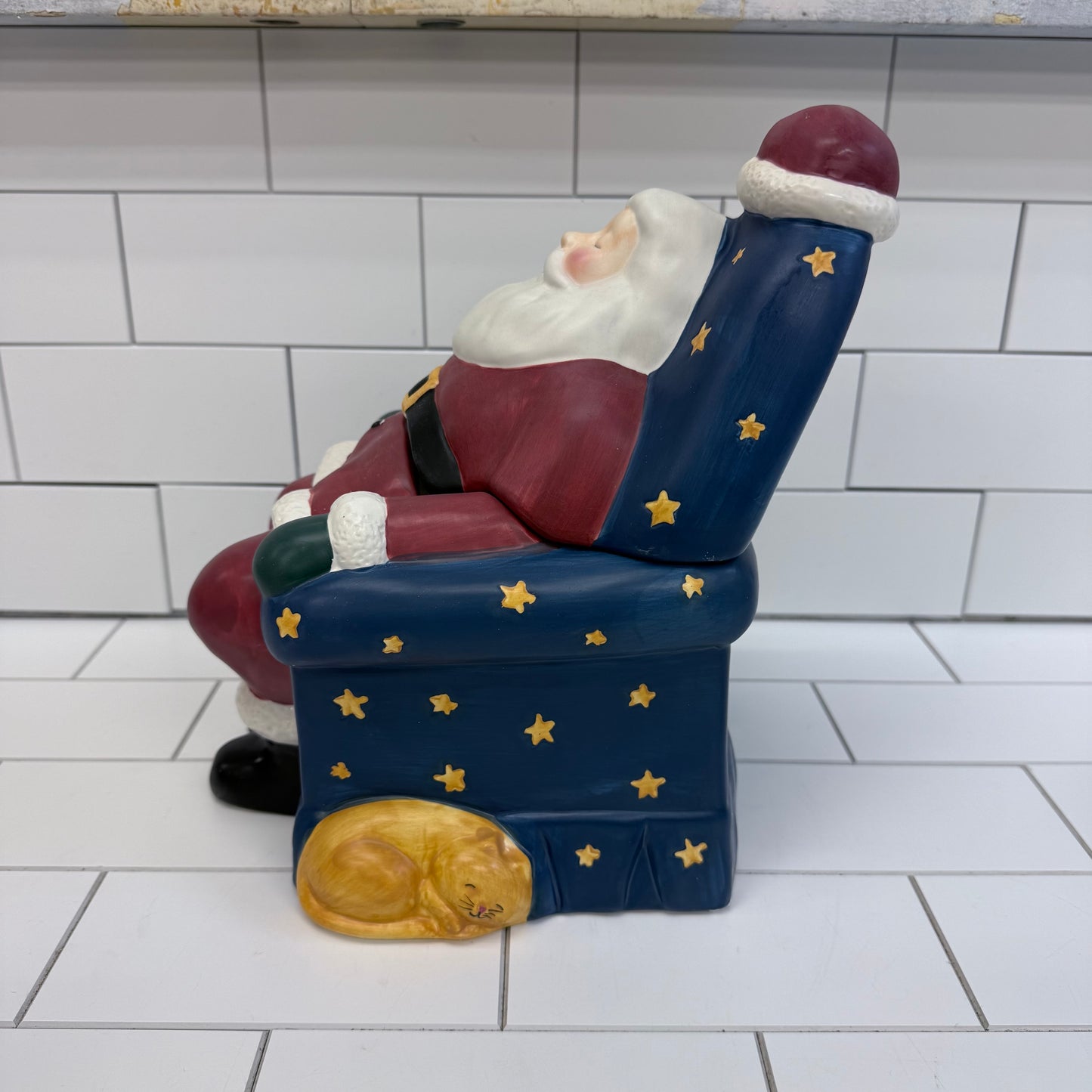 Warren Kimble Cookie Jar Napping Santa, Ceramic
