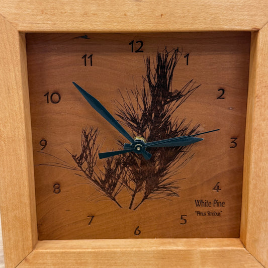 Sabbath-Day Woods White Pine Botanical Wood Box Clock
