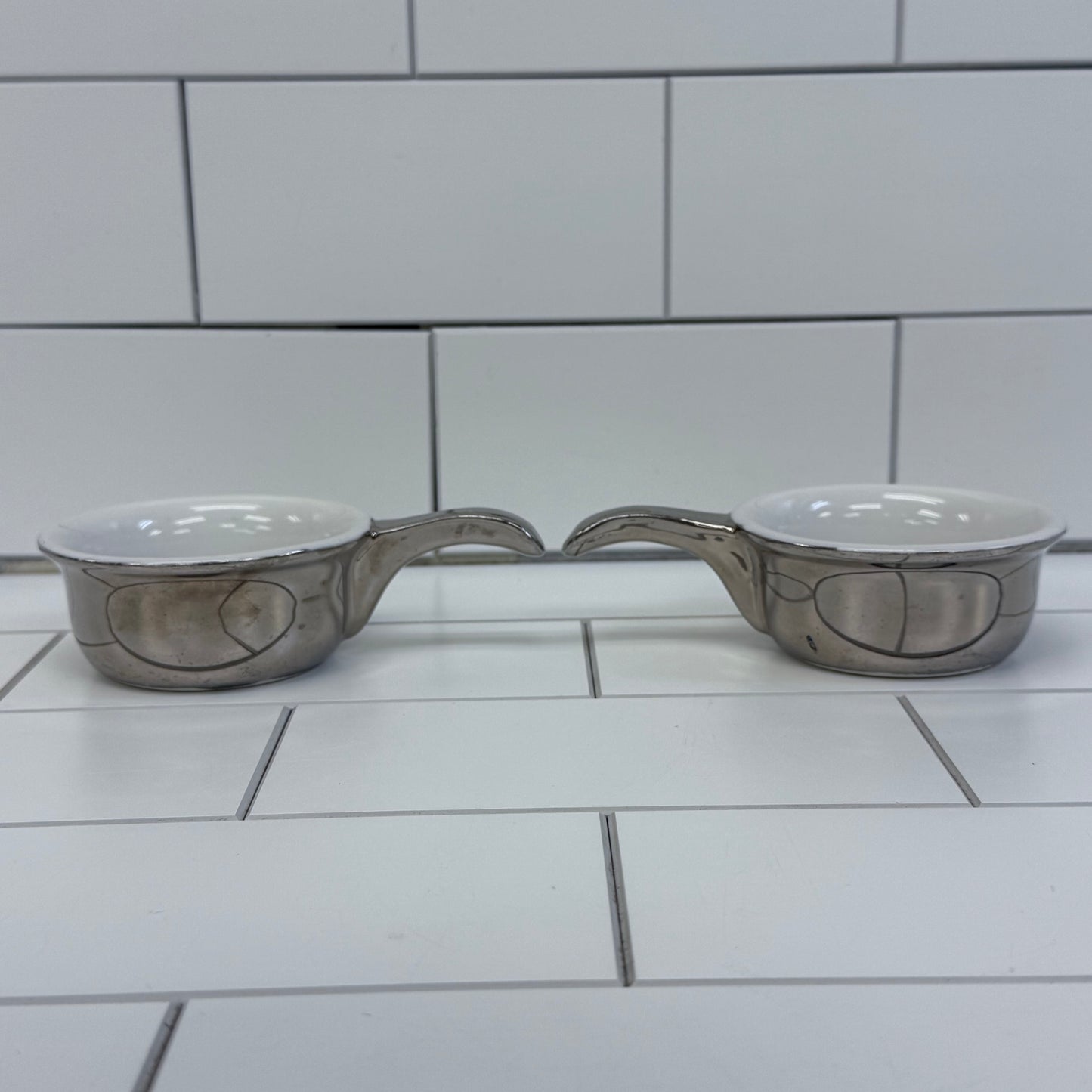 Royal Worcester Cocottes True Silver Lustre, Porcelain Set of 2