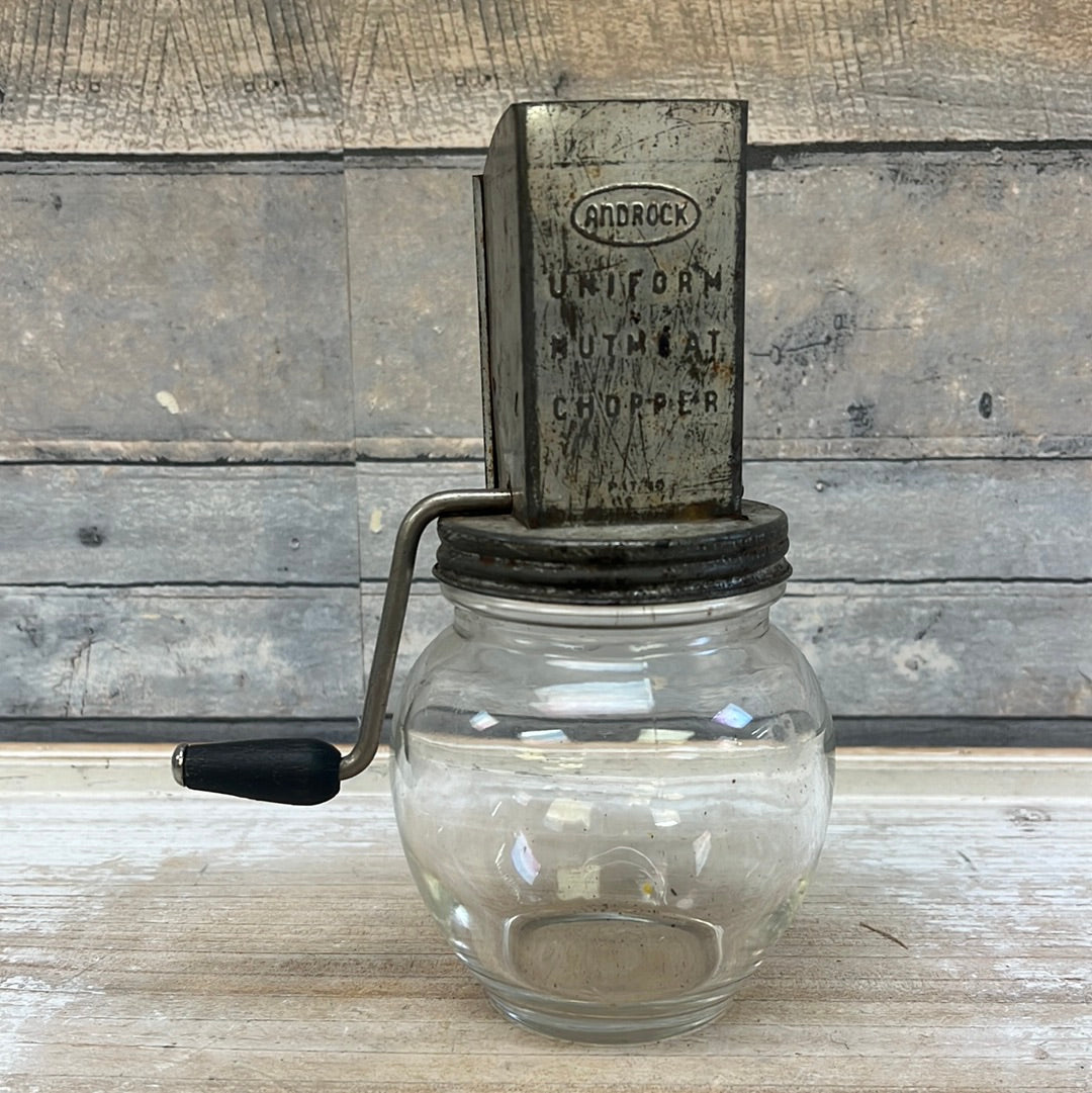 Vintage Androck Nut Meat Chopper & Hazel Atlas Jar