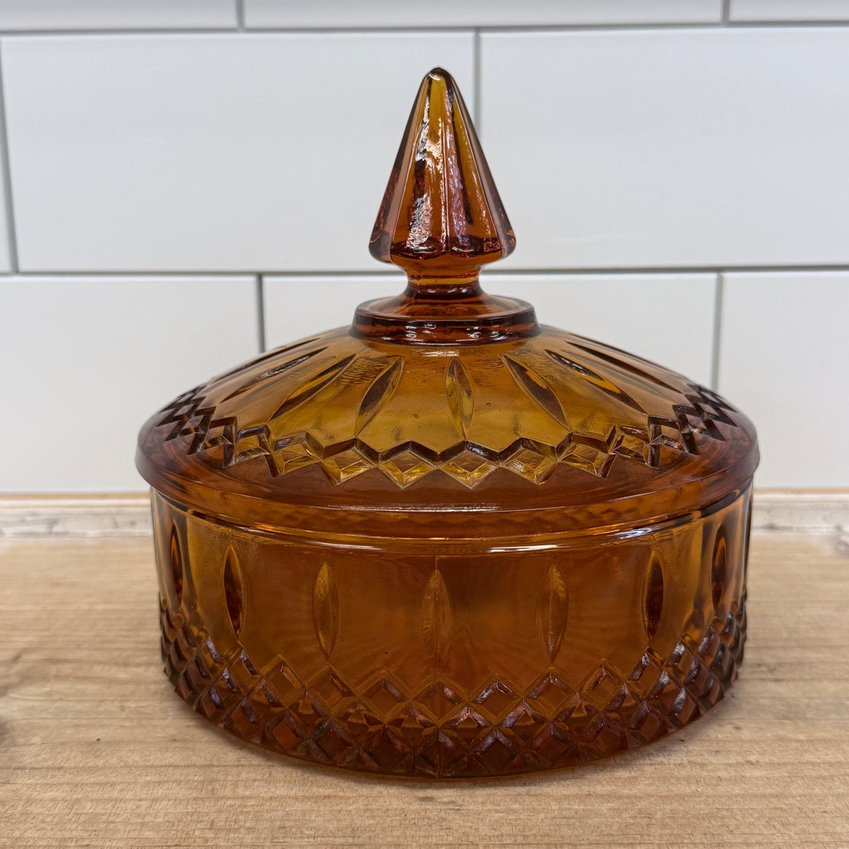 Indiana Glass Princess Amber Covered Candy Dish 1960s
