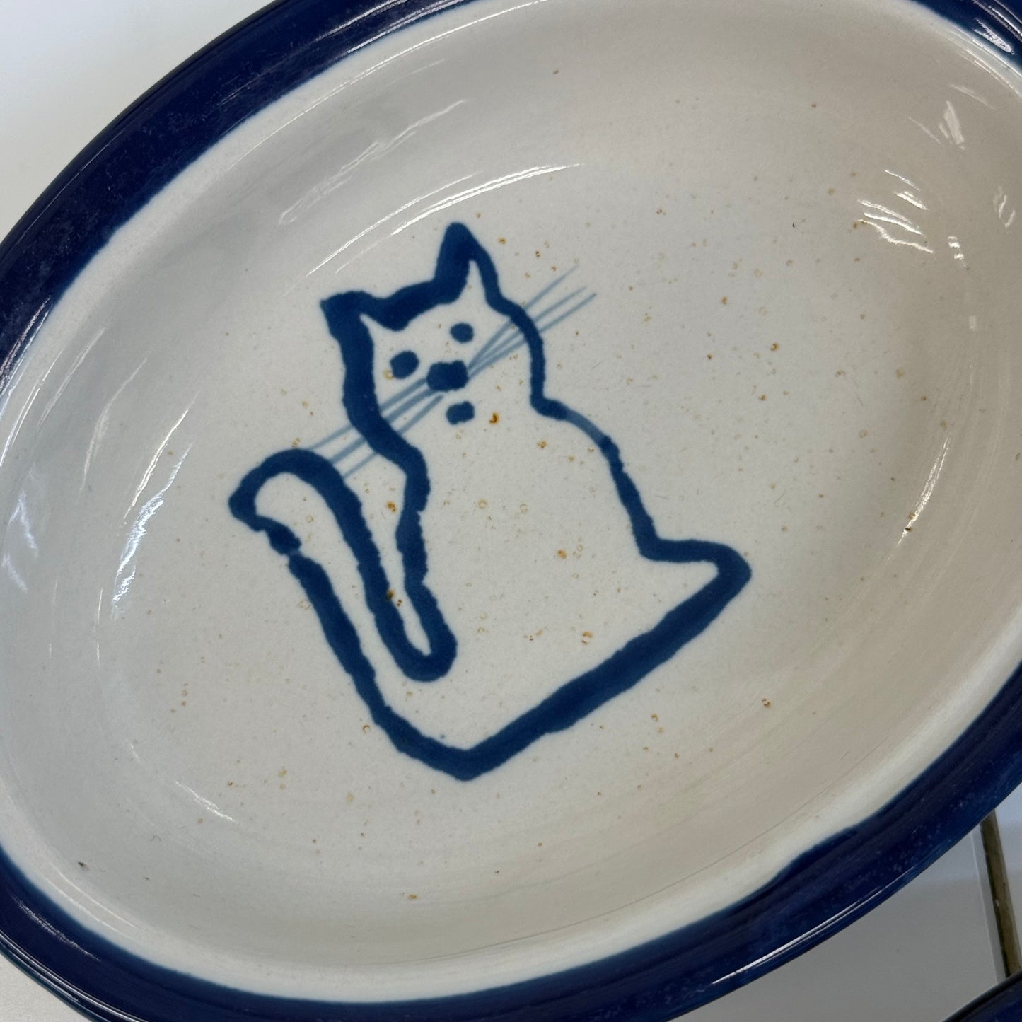 Blue & White Cat Pet Bowls Set of 2 Stoneware