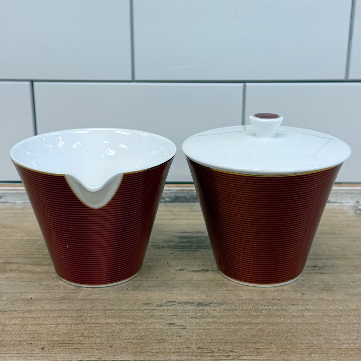 Nikko Burgundy Bone China Creamer & Lidded Sugar Bowl Set