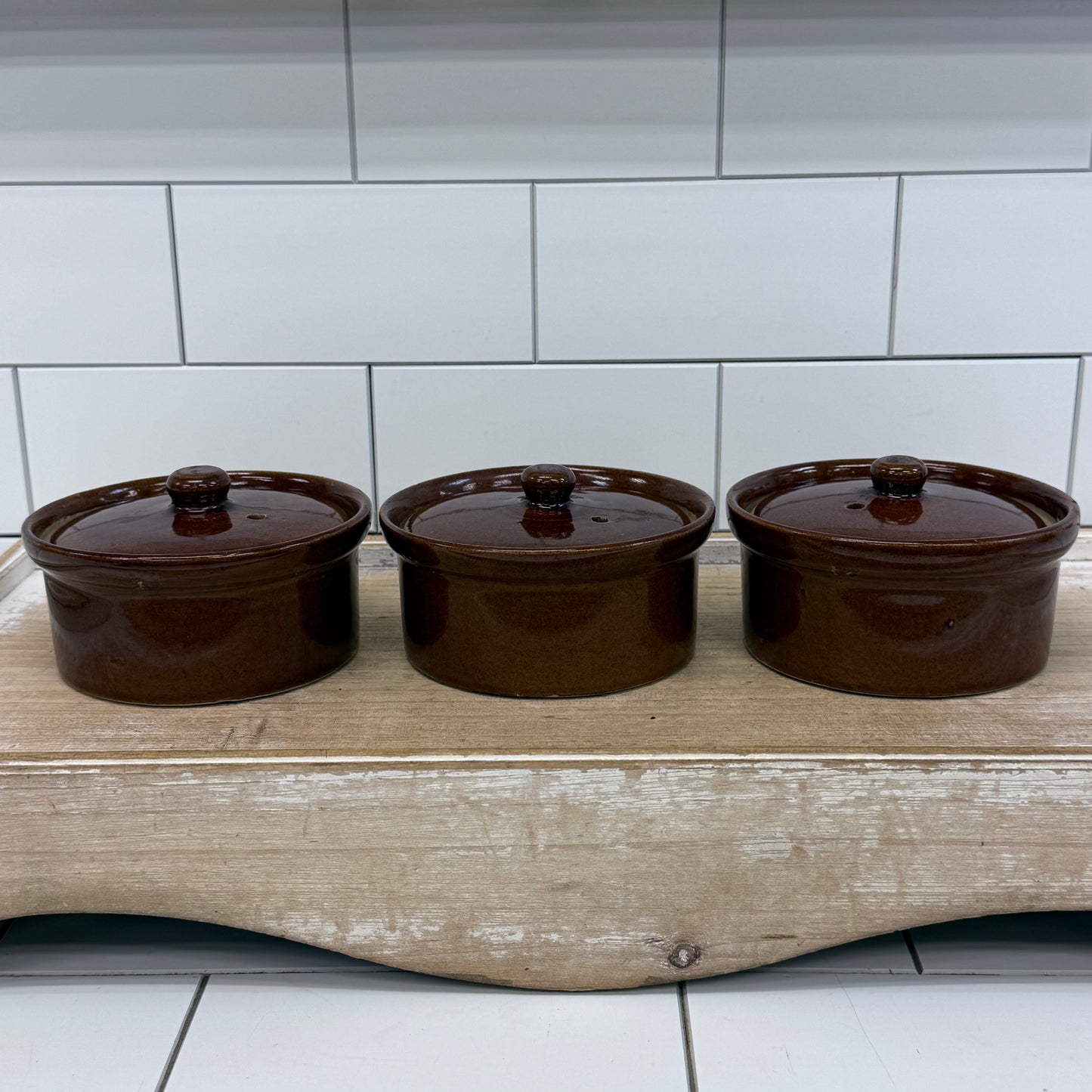 Pearson’s Chesterfield Lidded Stoneware Crocks Set of 3