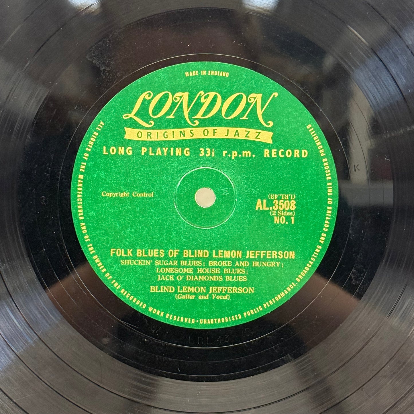 Blind Lemon Jefferson Rare First Press London AL Vinyl Record 1954 #3508