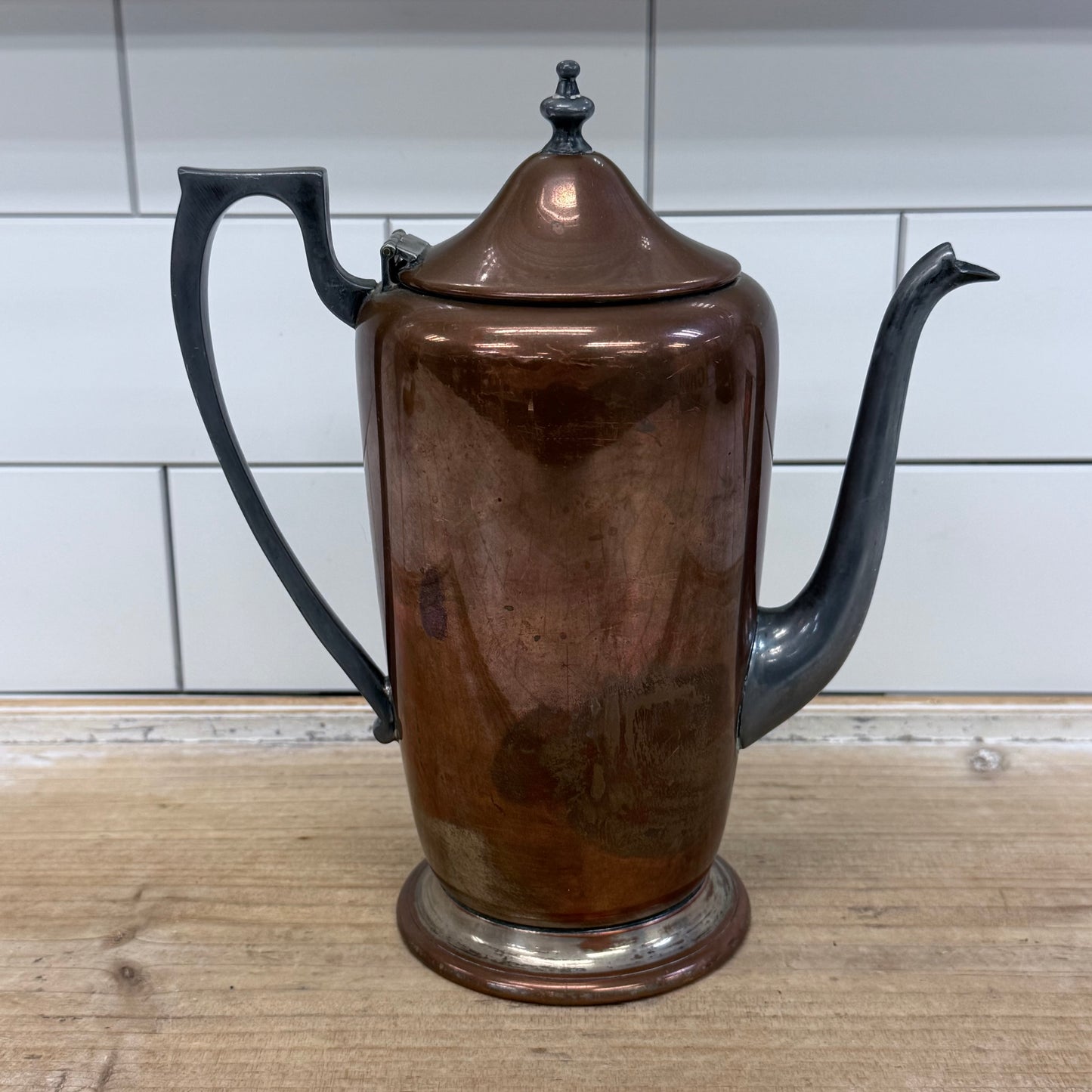 Taber & Tibbits Copper Silver plate Coffee Pot 1920s