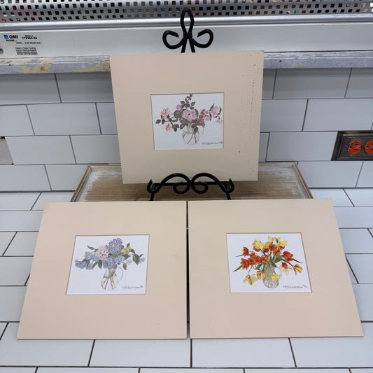 Penny Silverthorne Art Floral Watercolor Prints Set of 3 Signed 1988-92