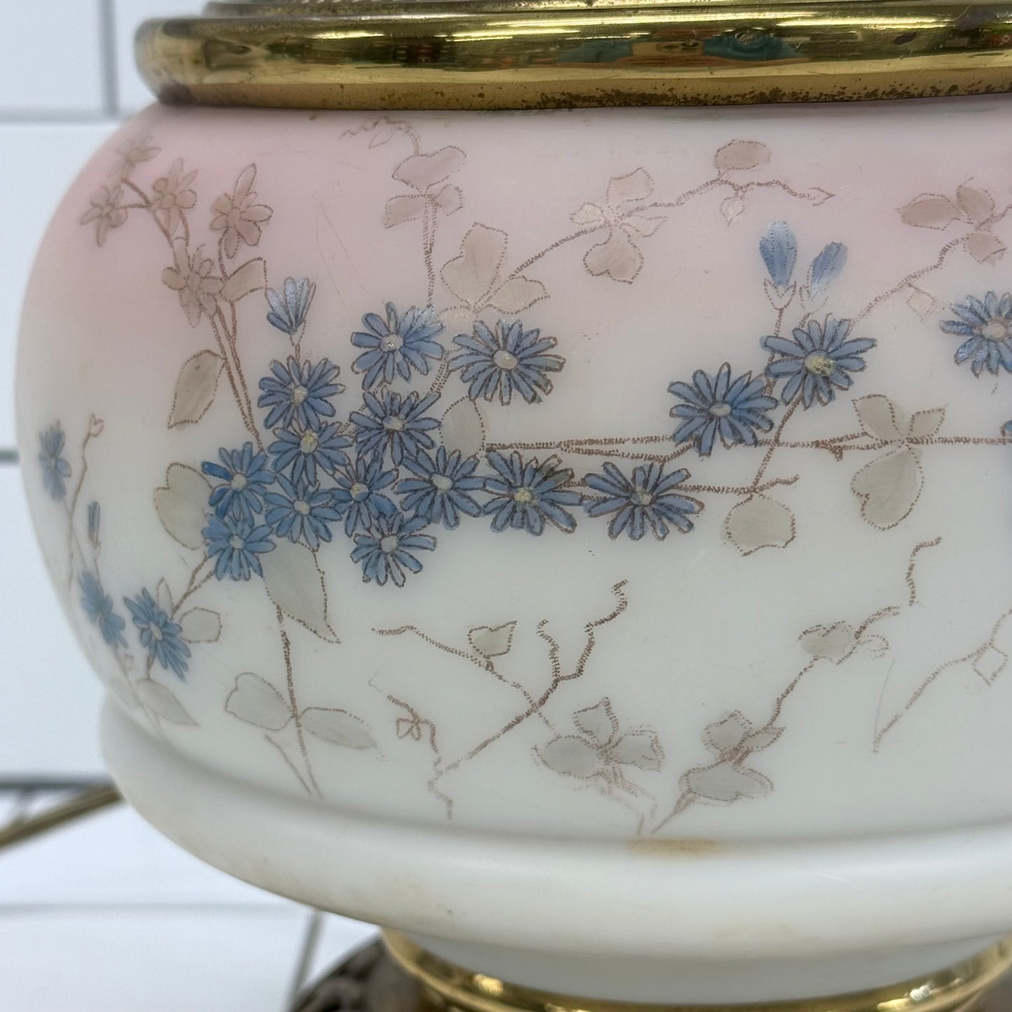 Banquet Lamp Floral Frosted Satin Glass Victorian Revival
