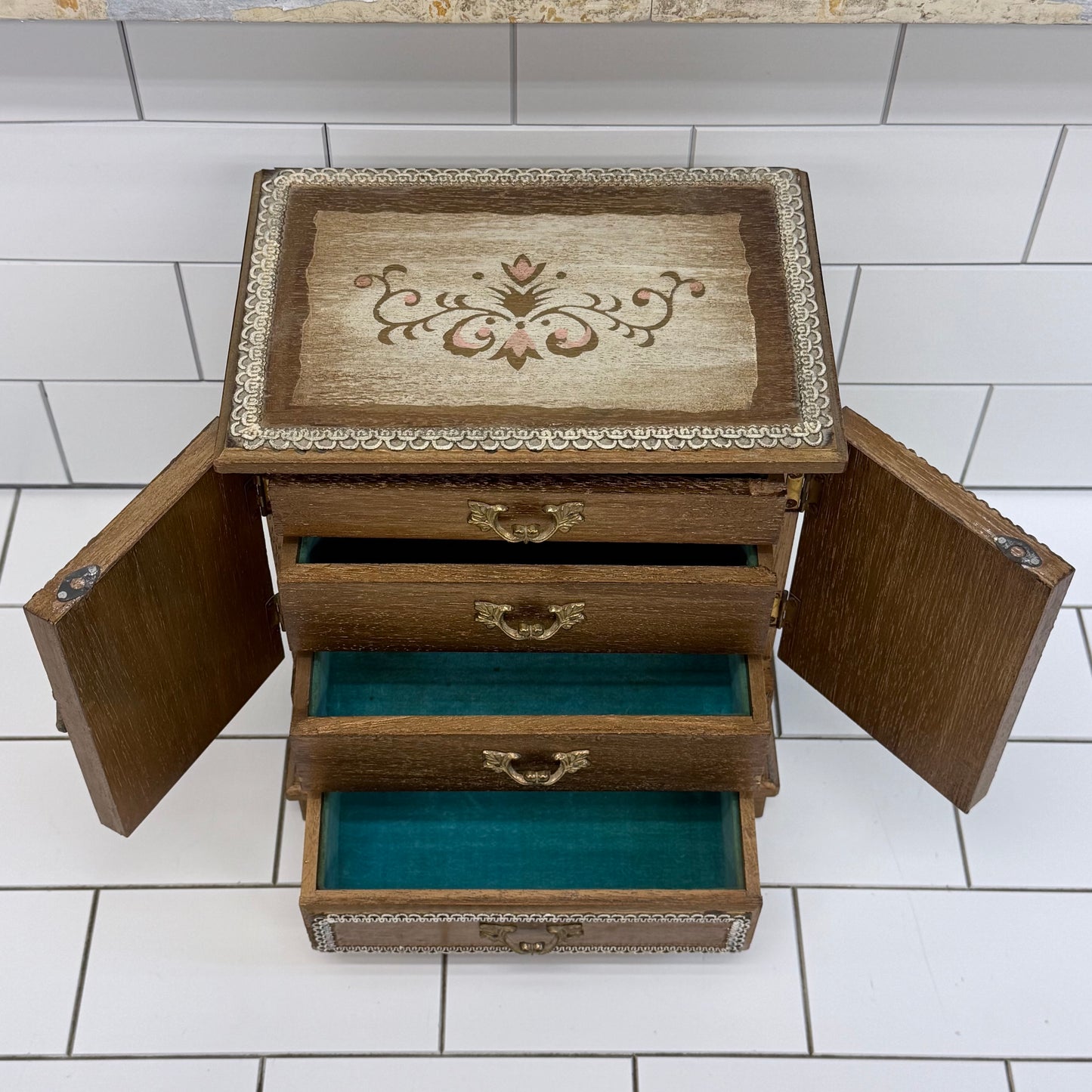 French Provincial Music Box Jewelry Cabinet Chest Vintage