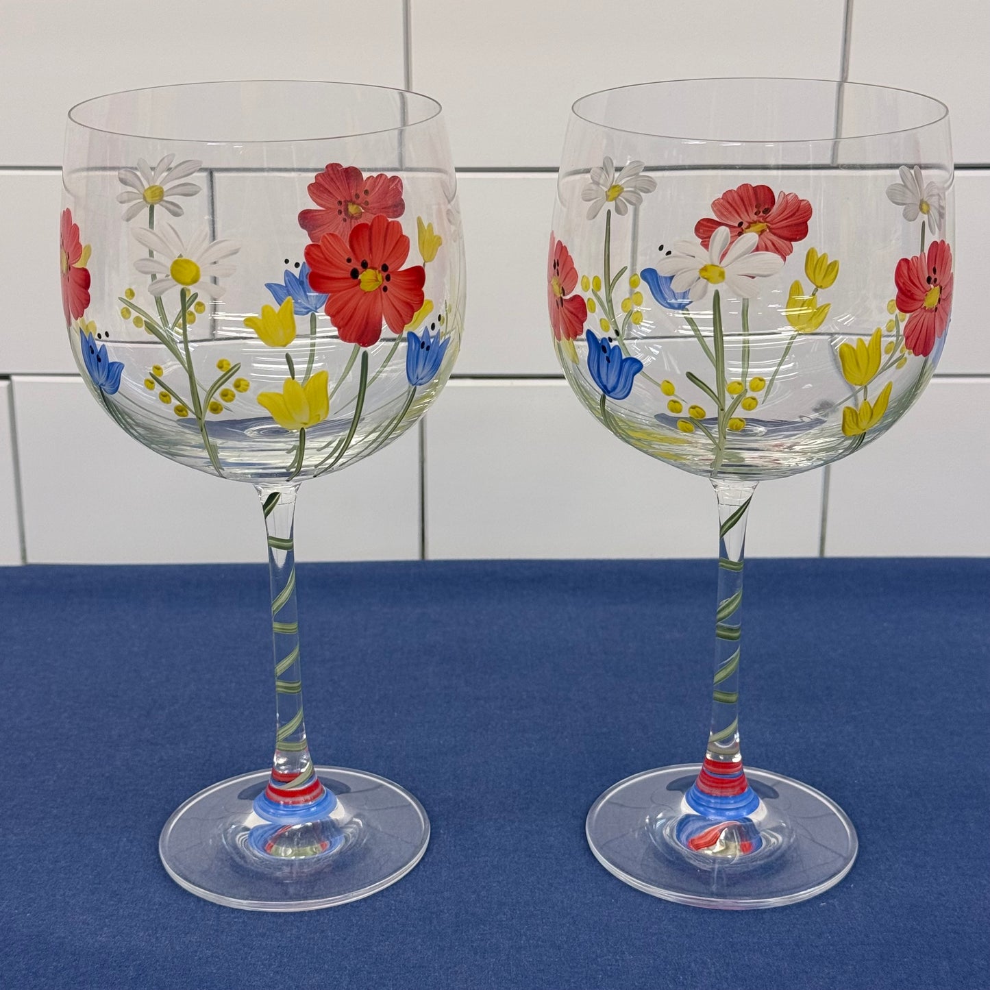 Hand Painted Wildflower Wine Glasses Set of 2 Floral Goblets