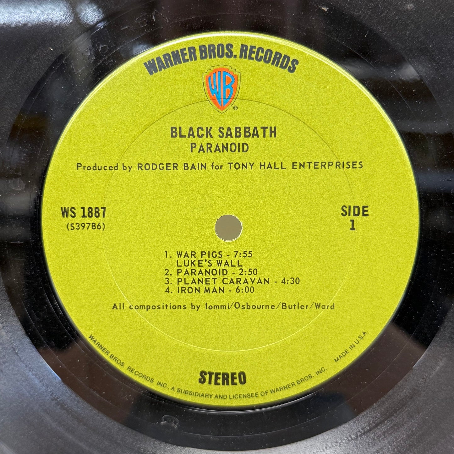 Black Sabbath Paranoid Rare Vinyl Record LP 1970 #WS 1887