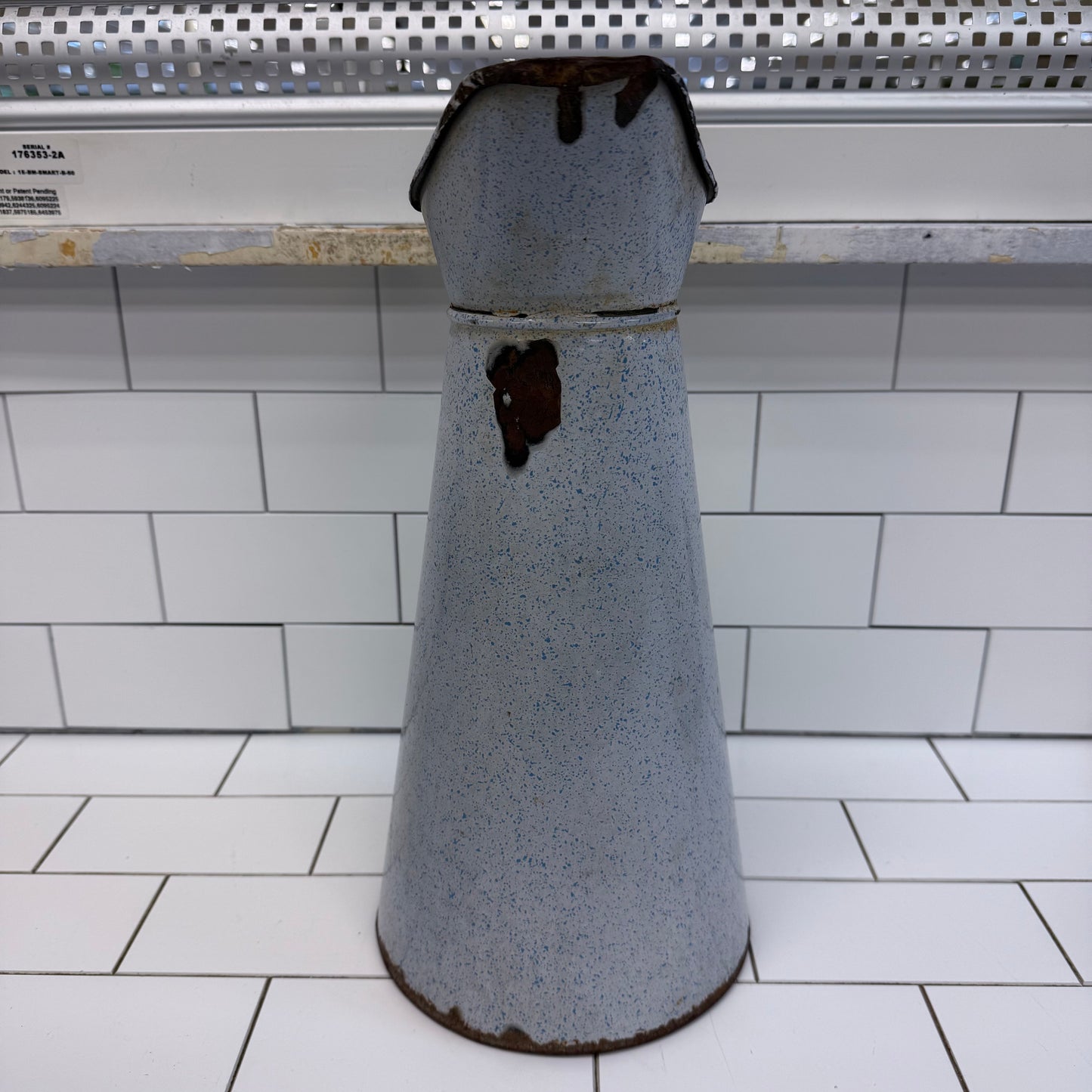 Vintage Blue Speckled Enamelware Pitcher Farmhouse Decor