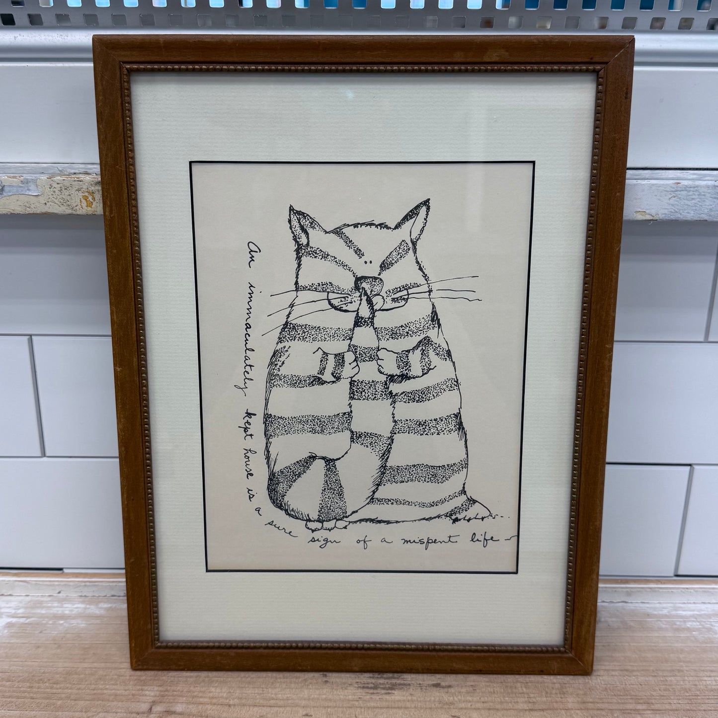 Original Cat Ink Drawing Humorous Quote Folk Art