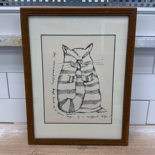 Original Cat Ink Drawing Humorous Quote Folk Art