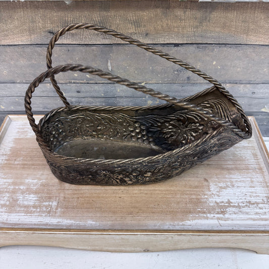 Cast Metal Embossed Basket with Cinnamon Stick Bundle