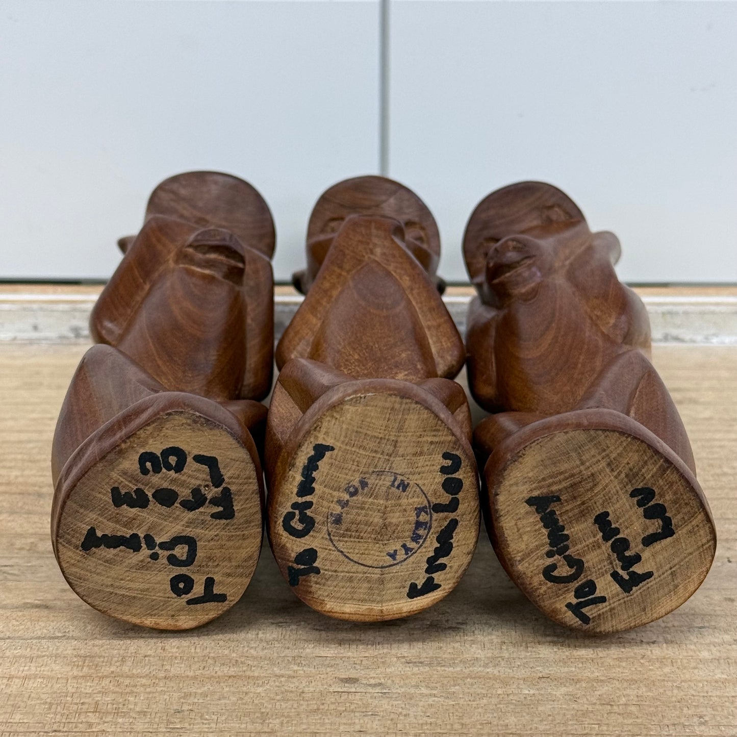 Three Wise Monkeys Carved Wood Figurines Set of 3
