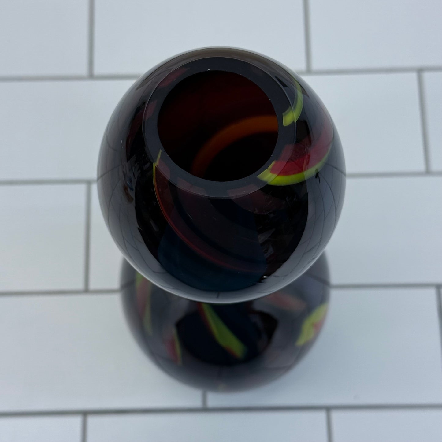 Murano Style Hand Blown Hourglass Art Glass Vase