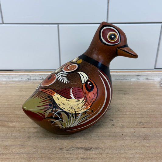 Vintage Mexican Folk Art Hand Painted Pottery Pheasant Bird