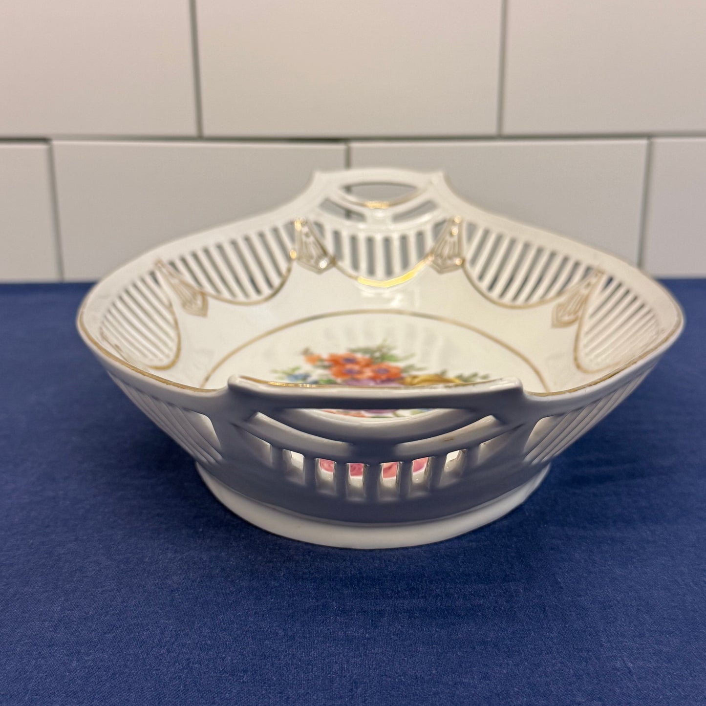 Reticulated Floral Serving Bowl German Porcelain