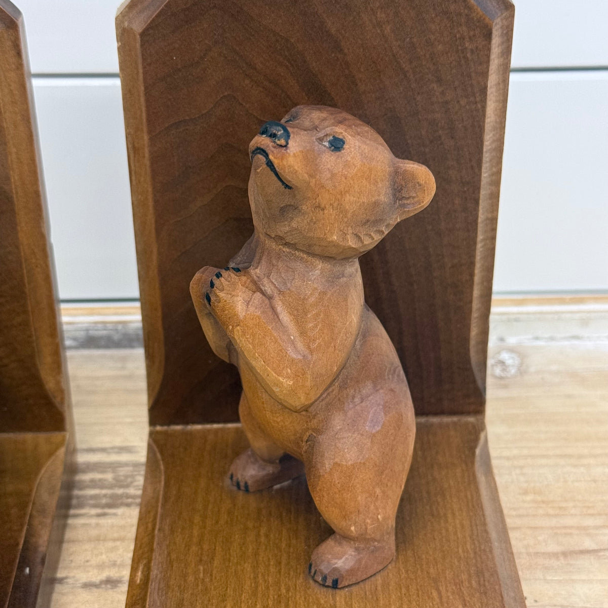 Carved Wood Bear Bookends Rustic Lodge Folk Art Pair