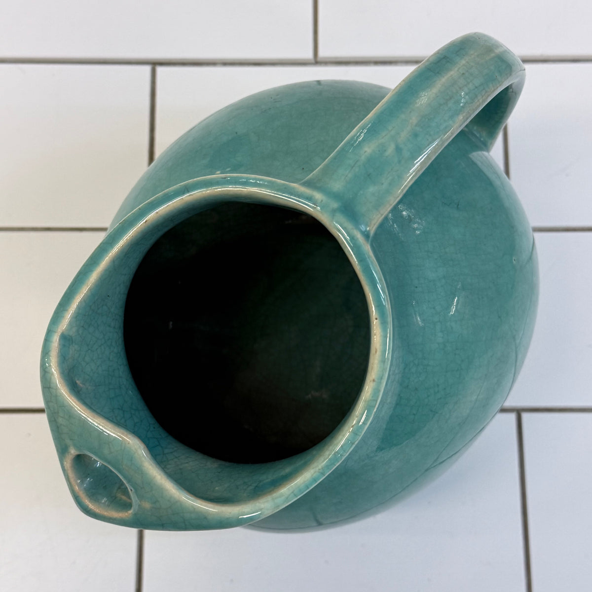 Turquoise Blue Crackle Glaze Ceramic Pottery Pitcher