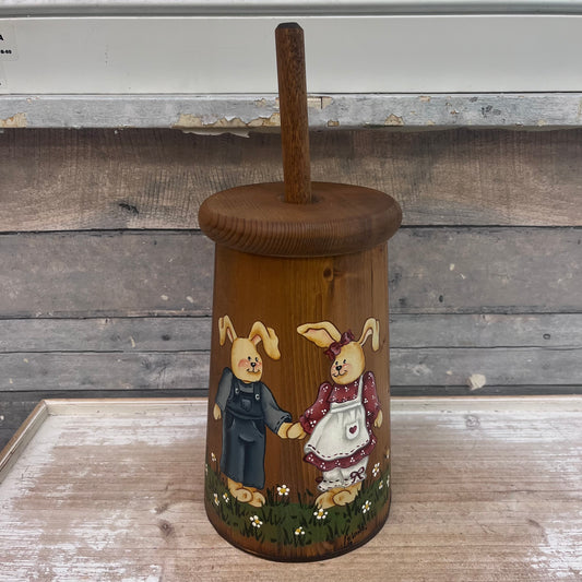 Hand Painted Wooden Butter Churner, Signed