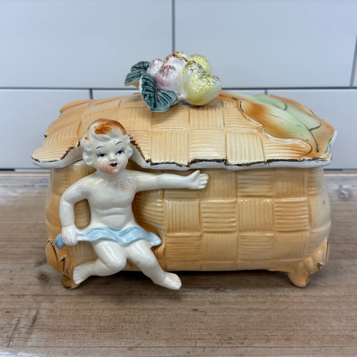 Cherub Footed Musical Trinket Box Porcelain #9340