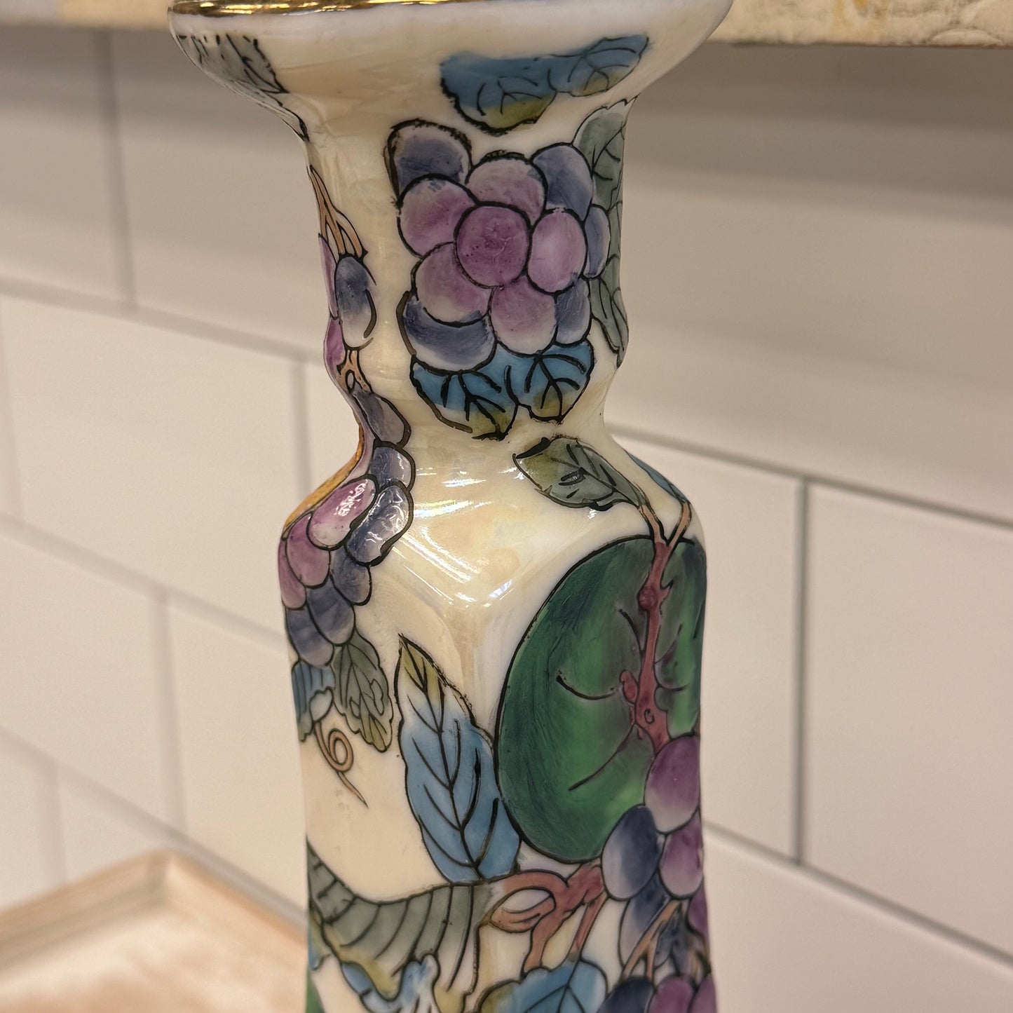 Chinoiserie Style Ceramic Table Lamp Fruit Motif
