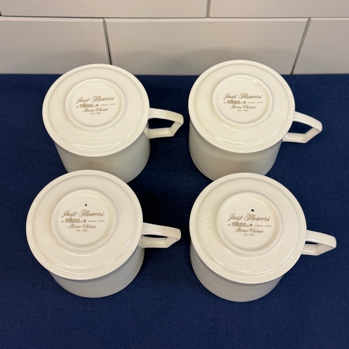 Mikasa Just Flowers Flat Cups Set of 4 Bone China 1980s