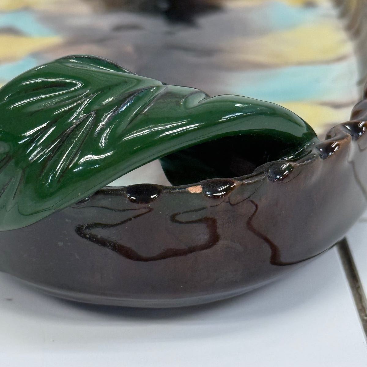 Austrian Art Pottery Drip Glaze Oval Tray Leaf Handles