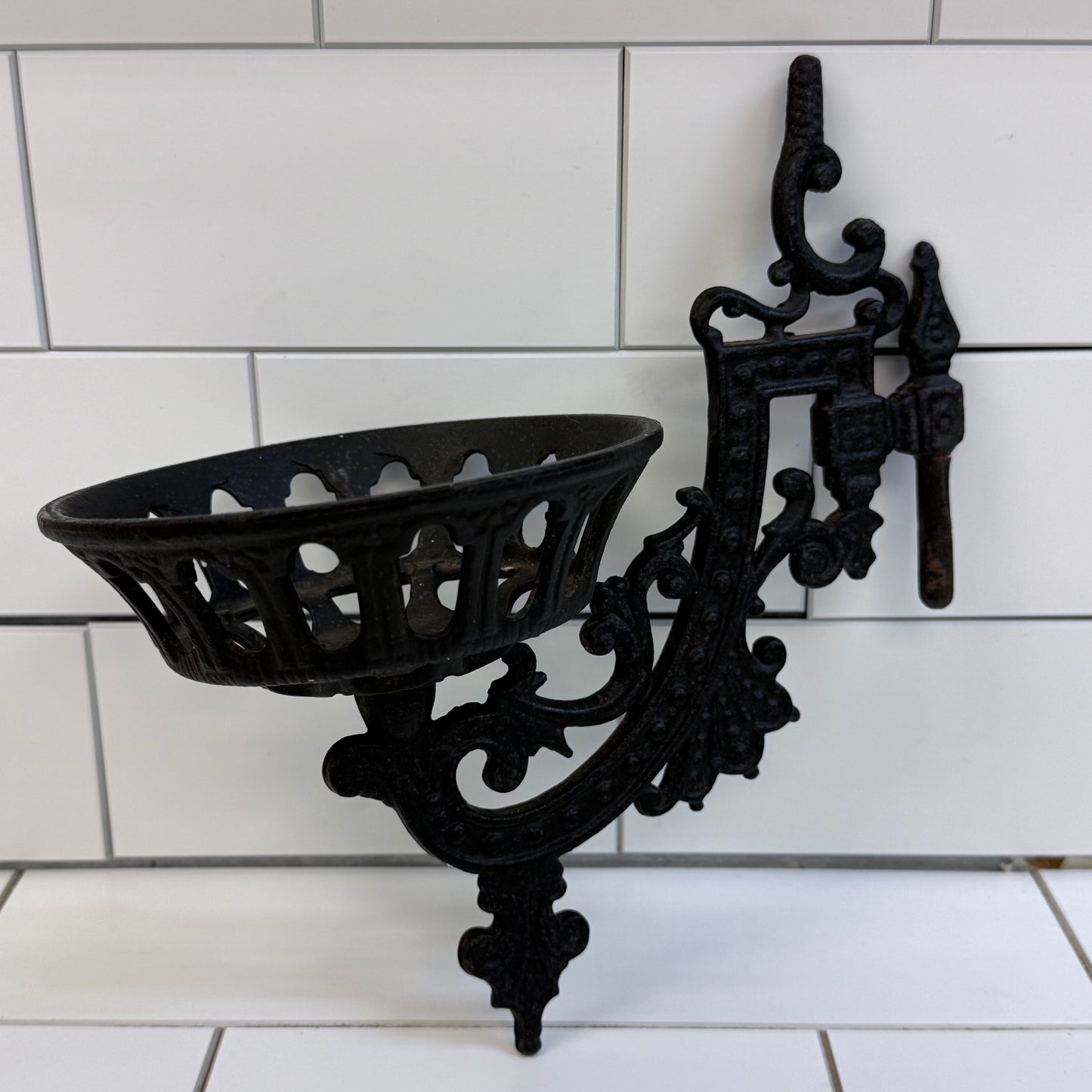 Victorian Cast Iron Kerosene Oil Lamp Wall Bracket Holder