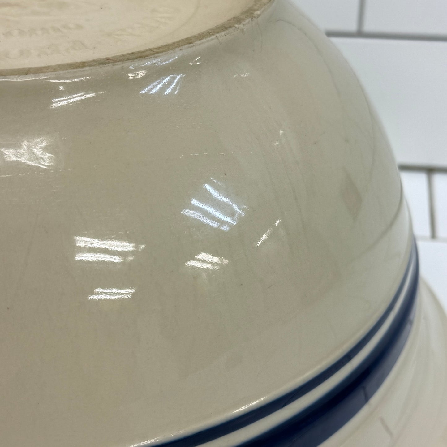 Friendship Pottery Roseville Ohio Blue Band Stoneware Mixing Bowl