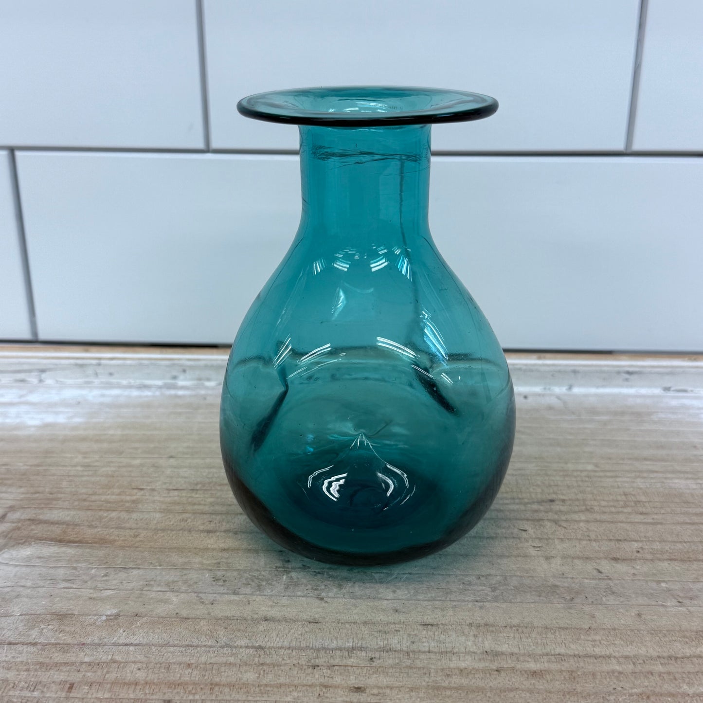 Hand Blown Dimpled Glass Vase, Signed