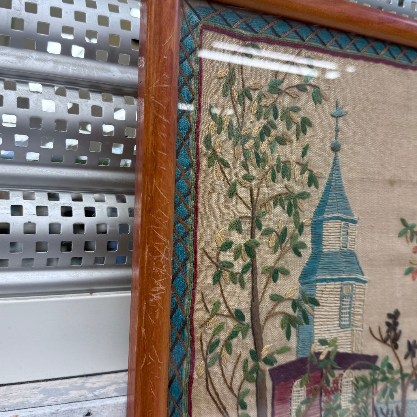 Old Williamsburg Bruton Parish Church Framed Embroidery Art
