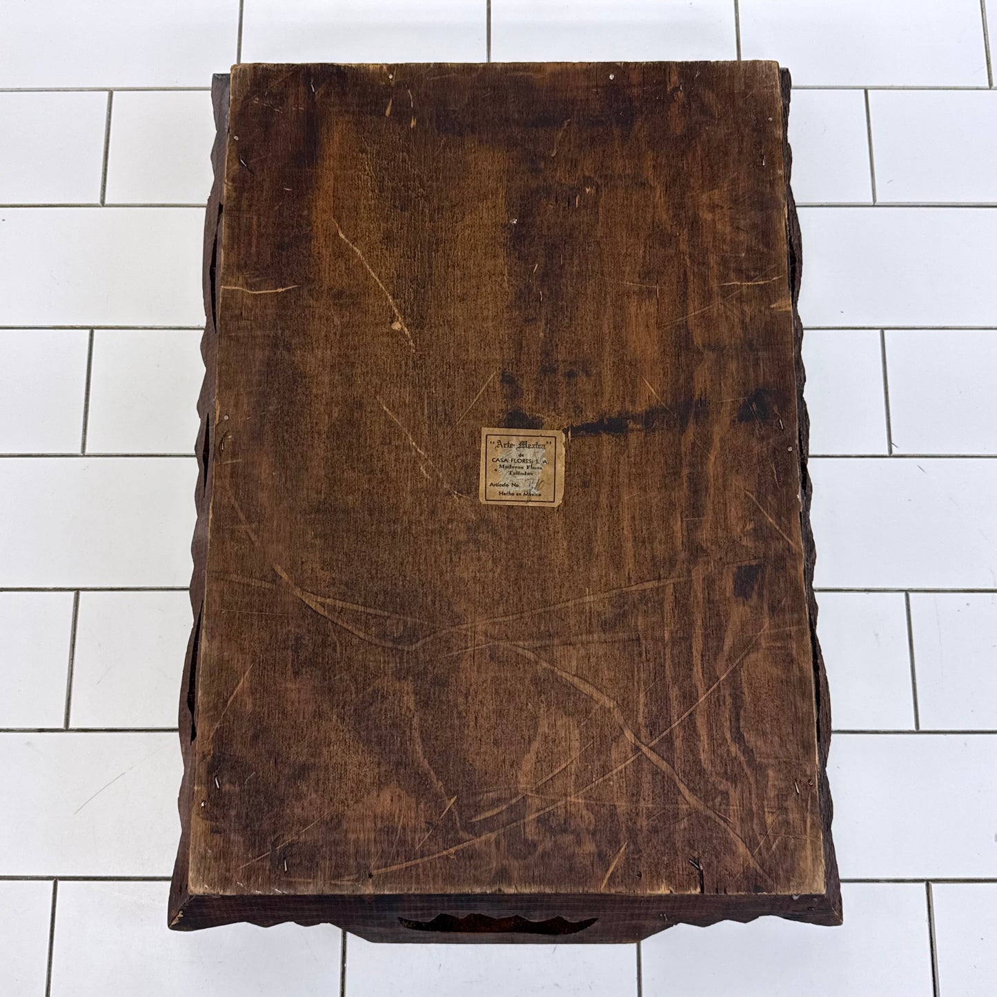 Carved Wood Ceramic Tile Serving Tray Vintage 20”