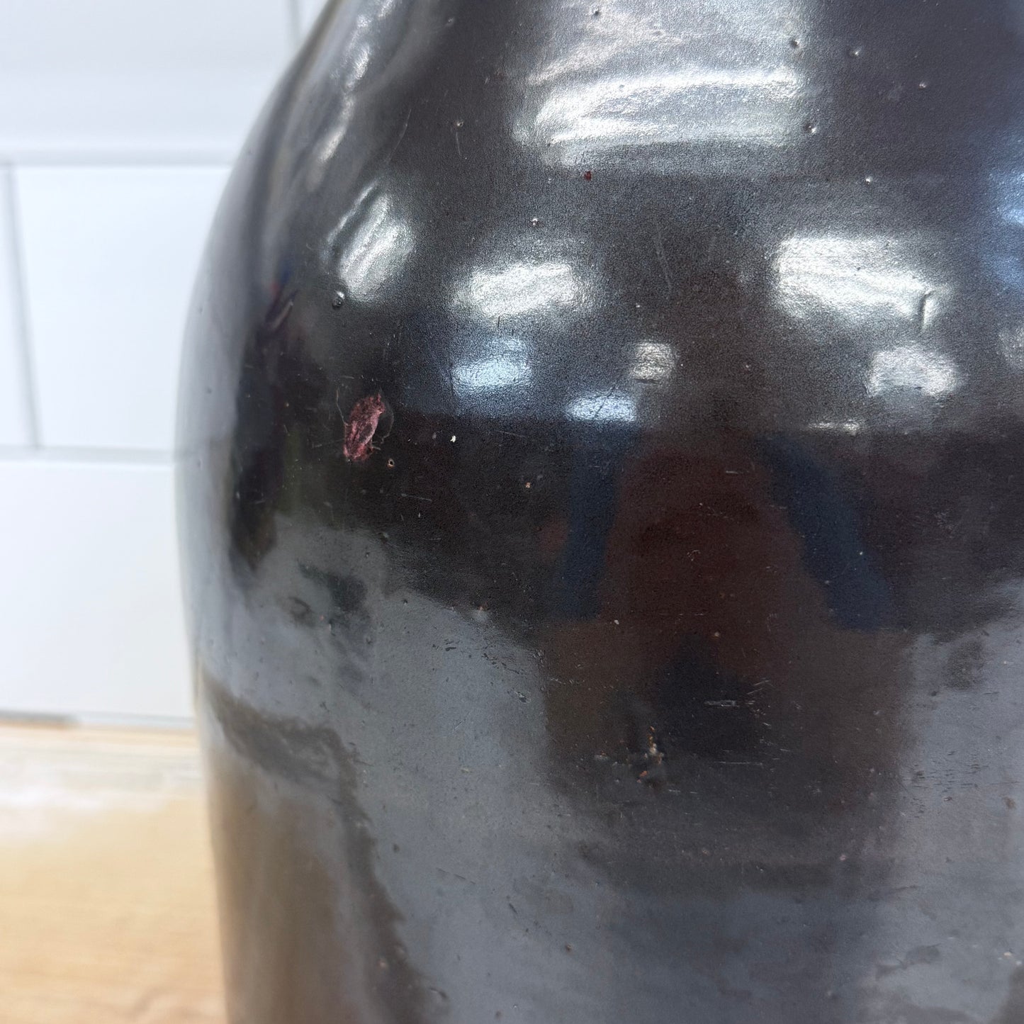 Stoneware Storage Crock with Wooden Lid Brown Glazed Kitchen Jar