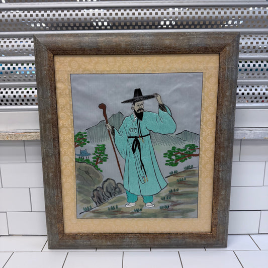 Embroidery Figural Textile Wall Art Framed