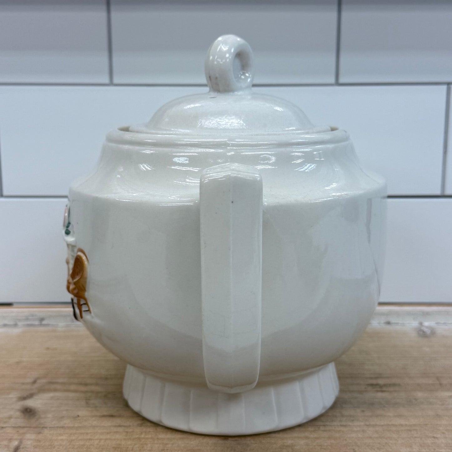 Porcelier Colonial Hearth Scene Vitreous China Teapot 1950s