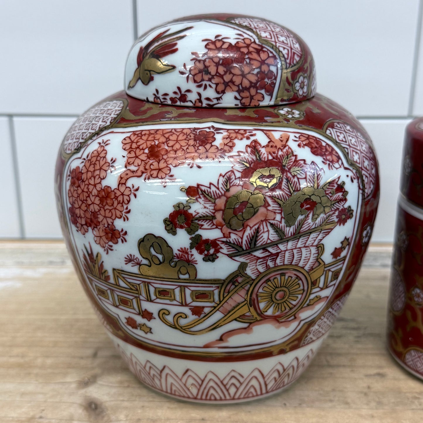 Gold Imari Hand Painted Porcelain Ginger & Tea Jars Set