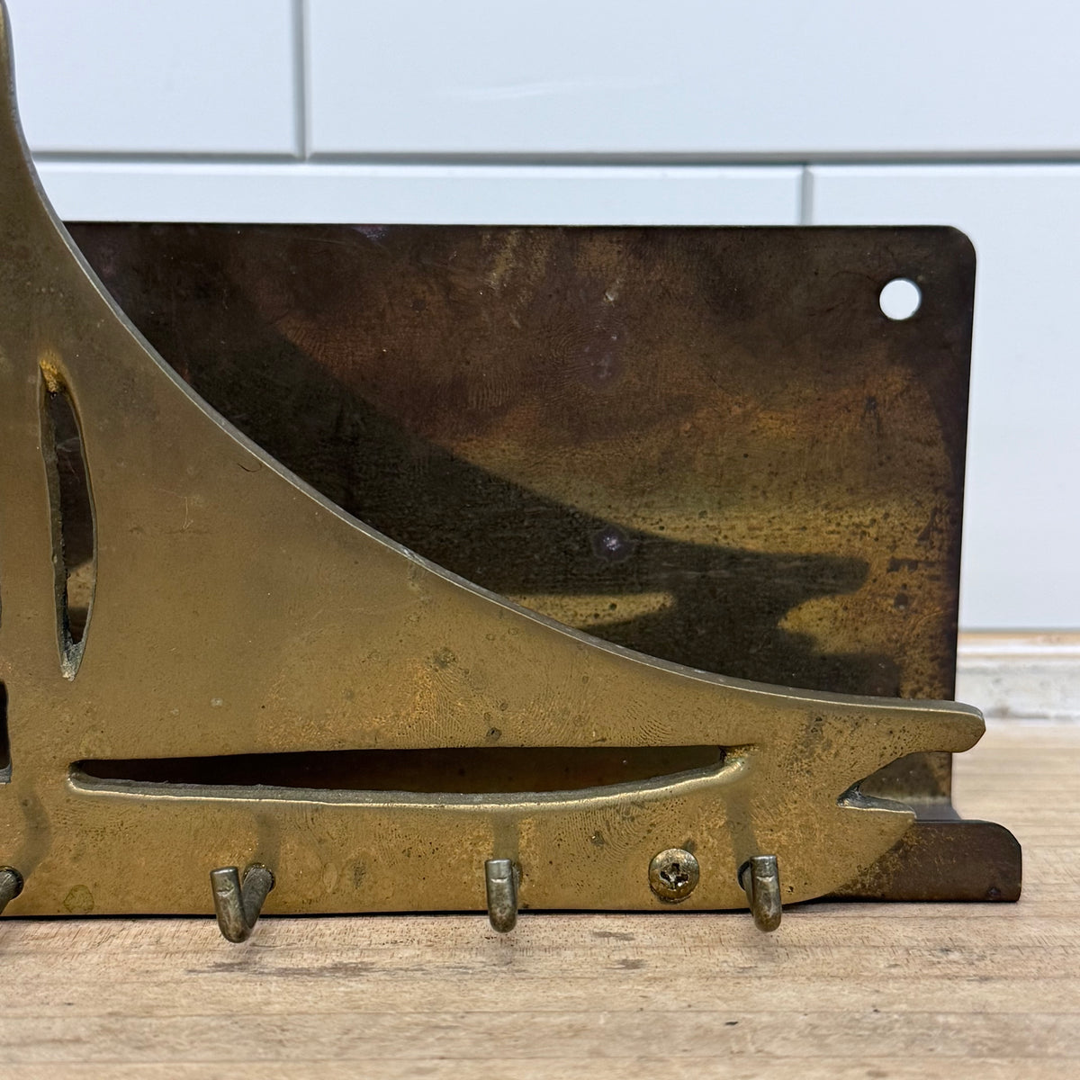Brass Sailboat Wall Key Holder Nautical 5 Hook Rack