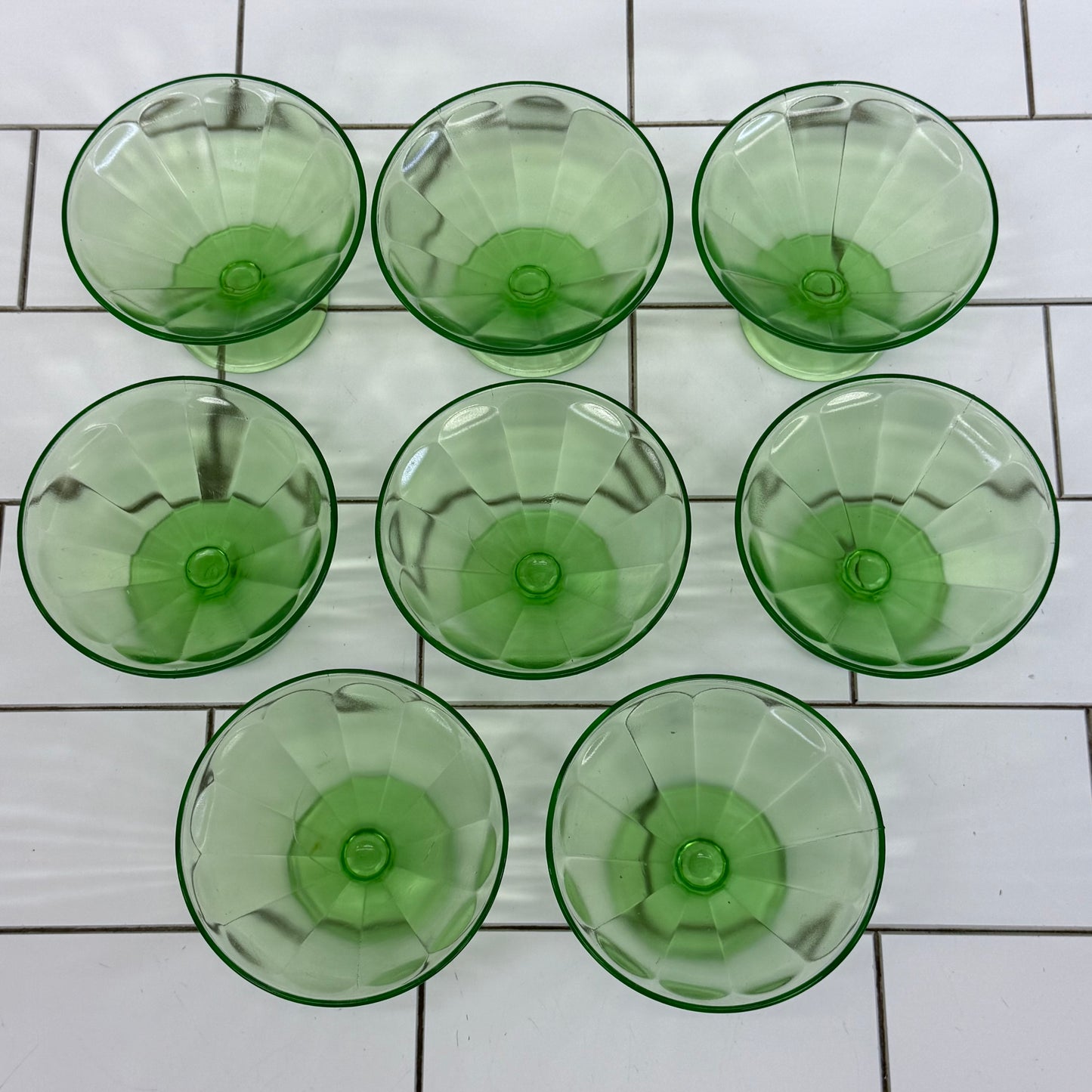 Federal Glass Uranium Glass Sherbet Dishes Set of 8
