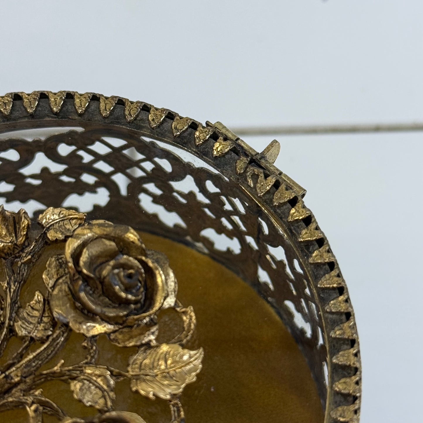 Hollywood Regency Filigree Rose Jewelry Casket Box