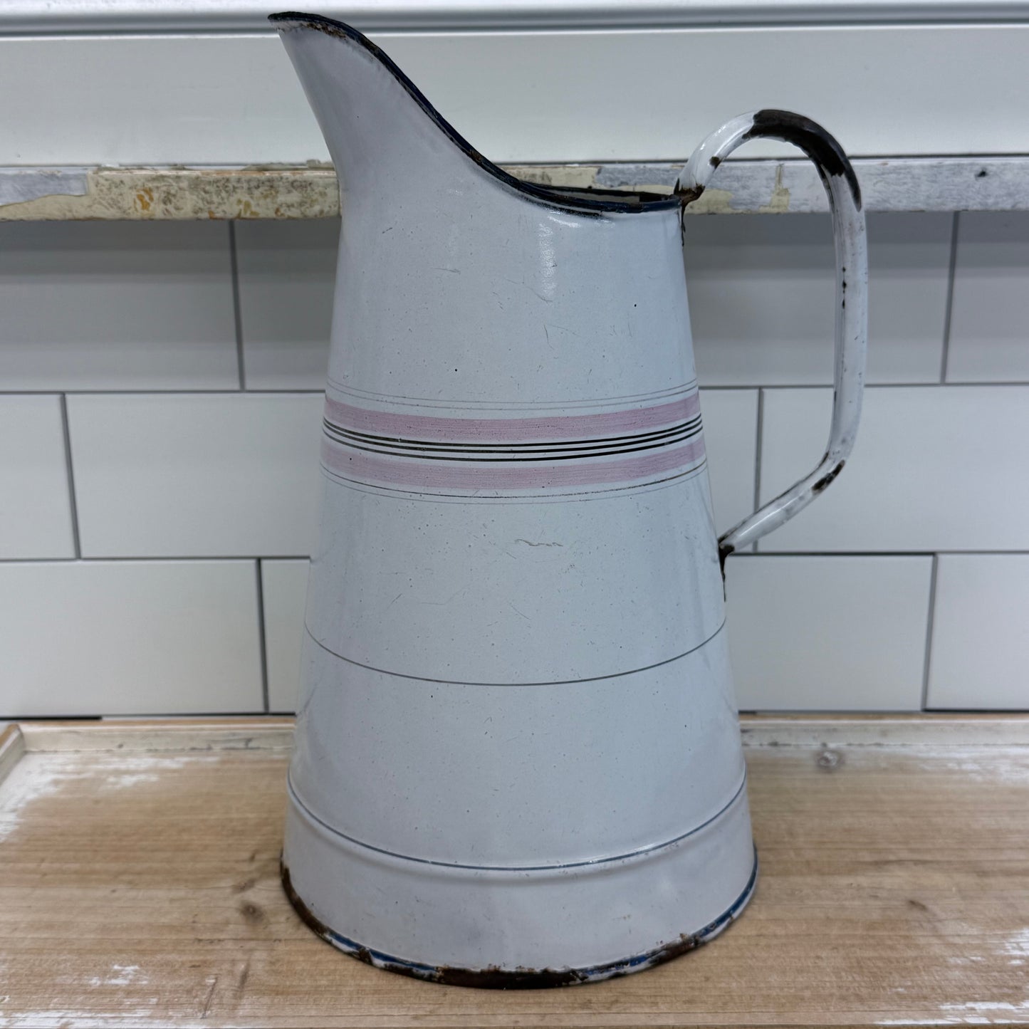 Striped Enamelware Pitcher