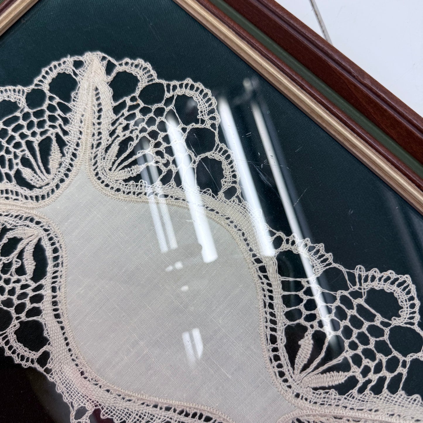 Framed French Lace Doily, Textile Art