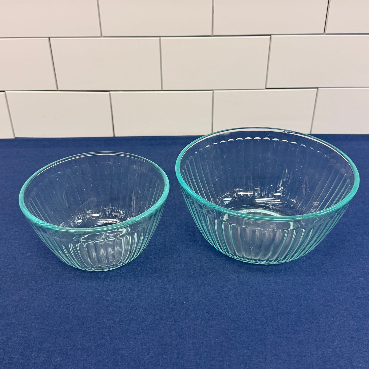 Pyrex Aqua Ribbed Mixing Bowls Set of 4 Vintage 1990s